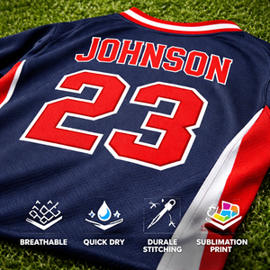 ชุดยูนิฟอร์มเบสบอลทีมแบบกำหนดเองสำหรับโรงเรียน แบบสั้น พิมพ์ลายแบบ Sublimation แห้งเร็ว ระบายอากาศได้ดี ซับเหงื่อ ไซส์ใหญ่ ผลิตจากโพลีเอสเตอร์ 100% - Product Image 3