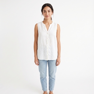 Blusa de Lino Ecológica para Mujer, Estilo Prairie Chic, Sin Mangas, Cuello en V, Corte Holgado, Transpirable, para Uso Diario - Product Image 1