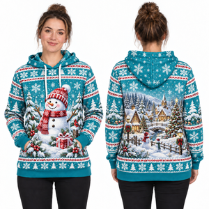 Women's Christmas Ornament Printed Hooded Pullover Sweatshirt Full Sleeve Knitted Winter Hoodie With Pockets - Product Image 4