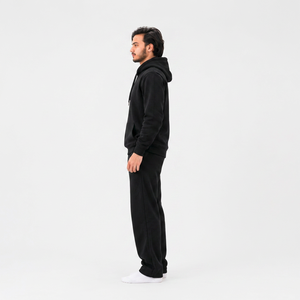 Chándal con Capucha para Hombre, Color Negro, Manga Larga, Color Sólido, Algodón, Ropa Casual con Bolsillos Laterales, Corte Regular, Estilo Otoñal - Product Image 5