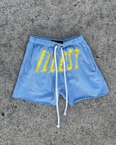 Shorts de survêtement vintage streetwear personnalisés, coupe ample, effet délavé soleil, bords bruts, cordon épais, imprimé sérigraphié, style décontracté - Product Image 6