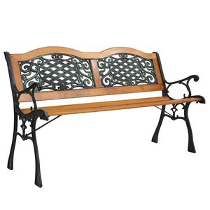 Modern 49\" Outdoor Patio Park <b>Bench</b> Solid <b>Wood</b> with Cast Iron Frame for Garden Hotels Schools Malls - Product Image 5