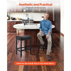 Set di 2 Sgabelli da Bar in Pelle PU Facili da Montare, Altezza 25 Pollici, Senza Schienale, Seduta a Sella, Gambe in Metallo - Product Image 6