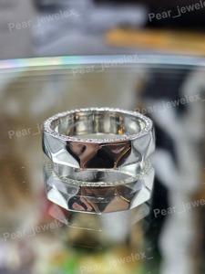 Geometric Eternity <b>Band</b> <b>Ring</b> 925 <b>Silver</b> Pave Set VVS Moissanite Diamond Minimalist Unisex Men Everyday Jewelry Gift Wedding <b>Ring</b> - Product Image 1