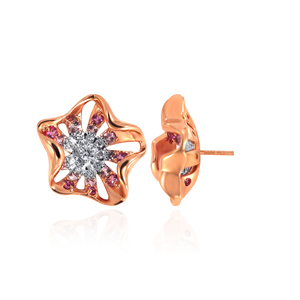 Pendientes de Diamantes con Baño de Oro Rosa y Piedras Preciosas Rosas, Diseño Floral, para Uso Diario de Mujer, Estilo Romántico - Product Image 3