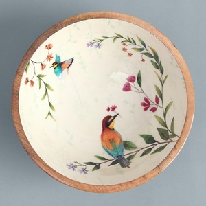 Bol à salade en bois fait main avec motif floral, style nordique, pour fruits et légumes, finition bois naturel - Product Image 2
