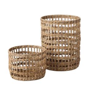 Grande capacité Collection jouets pour animaux de compagnie lin rotin décor à la maison boîte de rangement panier Opp sac rond lot de 2 - Product Image 1