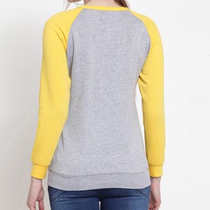 Sweat-shirt à manches longues et col rond pour femme, gris et jaune, en tricot décontracté, mélange de coton, pour l'automne - Product Image 6