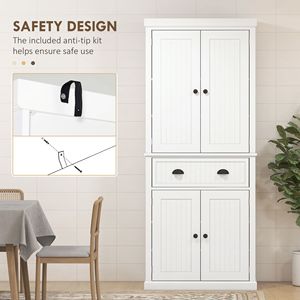 Armadio Dispensa Bianco da 72 Pollici, Mobile da Cucina Indipendente con 4 Ante Regolabili, Cassetto e Ripiani - Product Image 6