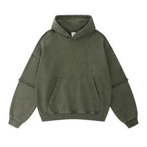 เสื้อฮู้ดโอเวอร์ไซส์สีเขียวมะกอกสำหรับผู้ชาย แขนยาว ทรงปกติ สีพื้น มีกระเป๋า ดีไซน์ลำลอง สำหรับฤดูใบไม้ร่วง ผ้าถัก 100% คอตตอน - Product Image 1