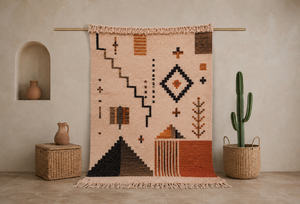 Custom Handmade Moroccan Geometric Tribal Wool <b>Rug</b> Hand Knotted <b>Boho</b> Area Carpet with Fringe for Living Room - Product Image 1