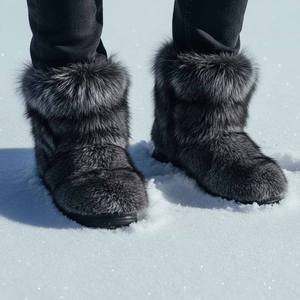 Bottes de neige en cuir véritable avec fourrure de renard, chaussures d'hiver unisexes avec semelle intermédiaire en caoutchouc confortable, doublure en fausse fourrure, bout rond - Product Image 3