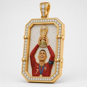 Luxury 18K Gold Lab Grown Diamond Football Trophy Pendant Custom No. 7 Sports Jewelry Wholesale - Product Image 2
