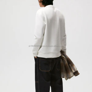 Dec Customised Pastel Cotton Premium Hoodies Unisex Adult Thrifting Crewneck <b>Black</b> Trim Pockets Plain White Mock Neck Sweatshirt - Product Image 5