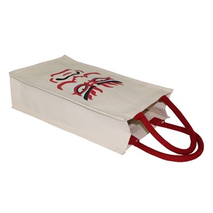 Custom Print Logo 10 oz PP Laminated Natural Canvas Wine <b>Bag</b> Padded Rope Handle for Two Bottles Promotional <b>Bags</b> - Product Image 4