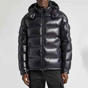 Veste matelassée à capuche pour homme, noire, rembourrée de duvet, coupe-vent, décontractée, pour l'hiver, fermeture éclair, coupe classique, couleur unie, vestes personnalisées - Product Image 1