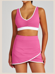 Conjuntos de Ropa Deportiva al por Mayor para Yoga y Fitness: Sujetador Deportivo, Pantalones Cortos de Golf/Tenis para Exteriores, Conjunto de 2 Piezas con Contraste de Color para Gimnasio, de Secado Rápido para Mujer - Product Image 2