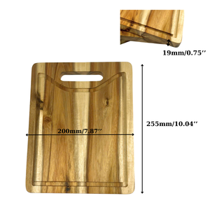 Tabla de cortar rectangular de madera de caucho con asa, tabla de picar de madera maciza para cocina, suministro OEM - Product Image 4