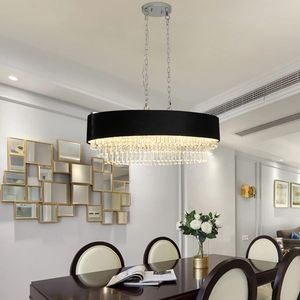 Lampadario Moderno in Cristallo da 39 Pollici con 8 Luci G9, Altezza Regolabile, Paralume Nero in Velluto Imitazione Anti-Riflesso per Sala da Pranzo - Product Image 1