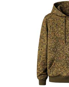 Sudadera con Capucha para Mujer, Estampado Floral Vintage Marrón Oliva, Felpa de Algodón, Estilo Casual, Fabricante Personalizado, Proveedor Mayorista de Ropa - Product Image 3