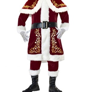 Men santa claus costume cheap rate white fur trim <b>christmas</b> premium quality embroided velvet good fabric men santa claus costume - Product Image 1