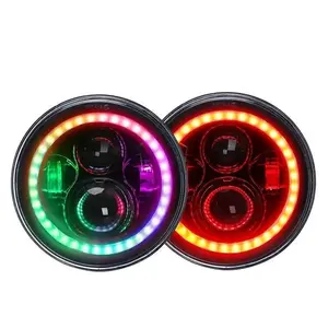 Phare de voiture tout-terrain de 7 pouces LED conduite de voiture Led lumière de travail moto Wrangler 45W RGB haut bas faisceau scellé led phares