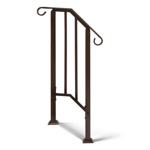 Main courante en fer de style transitionnel avec kit d'installation, dispositif d'assistance pour marches extérieures en cuivre, compatible avec 1 marche - Product Image 1