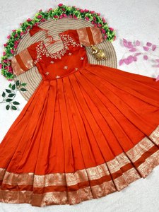 ORANGE Silk Anarkali <b>Suit</b> With Embroidered Dupatta Traditional Indian <b>Wedding</b> <b>Dress</b> <b>Women</b> Floor-Length Regular Fit - Product Image 5
