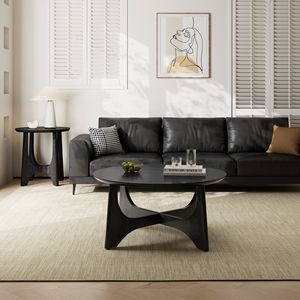 Tavolino da Caffè Rotondo in Legno Nero da 36 Pollici per Soggiorno e Reception, Stile Elegante - Product Image 3