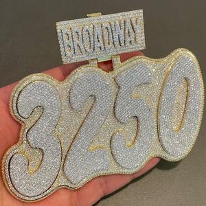 Colgante de Lujo HipHop de Plata de Ley con Moissanita Auténtica, Totalmente Engastado, con Número Personalizado y Letra Personalizada, Bañado en Oro Amarillo - Product Image 6