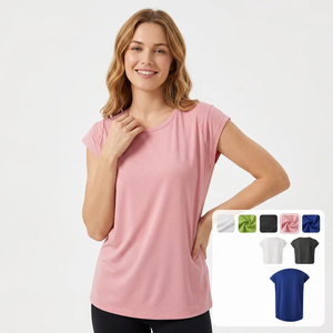 Camiseta de Manga Corta con Cuello Redondo para Mujer, Color Sólido, Ecológica, de Secado Rápido, Tejida en Poliéster, Informal, Corte Regular, para Todas las Temporadas - Product Image 3