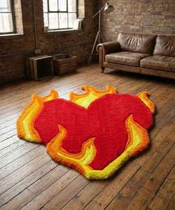 Tapis de luxe en laine tuftée à la main, motif Cœur Flamboyant, antidérapant, doux et décoratif, pour chambre, salon et décoration intérieure moderne - Product Image 4