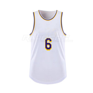 White Basketball Jersey Wholesale Unisex Sleeveless Custom <b>Number</b> 6 Purple <b>Gold</b> Trim Team Uniform 100% Polyester Eco-Friendly - Product Image 2