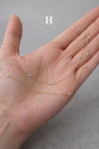 สร้อยคอทองคำ 18K ประดับเพชรหลายเม็ด สร้อยคอเพชรแบบคลัสเตอร์ เพชรเพาะเลี้ยงในห้องปฏิบัติการ เงินแท้ 925 ประดับเพชรเม็ดเล็กๆ แบบลอยตัว - Product Image 6