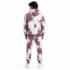 Sudadera con capucha y pantalón de chándal de felpa con hombros caídos y efecto tie-dye, 100% algodón, corte holgado, transpirable, conjunto deportivo informal, proveedor mayorista - Product Image 3