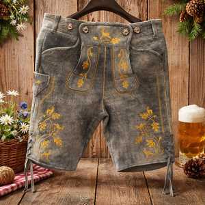 Men's Lederhosen Shorts High Waist Embroidered <b>Animal</b> <b>Pattern</b> Button Fly Vintage Breathable Casual Trachten Bavarian - Product Image 1