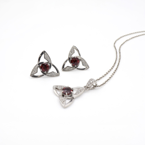 Ensemble pendentif et boucles d'oreilles en argent sterling 925 avec grenat rose naturel, plaqué rhodium, bijoux fins OEM ODM - Product Image 2