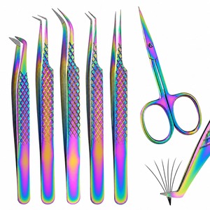 6Pcs Rainbow Eyelash Extension Tweezers <b>Set</b> with Lash Scissors Stainless Steel Precision Curved Volume Fan Isolation Beauty <b>Tool</b> - Product Image 4