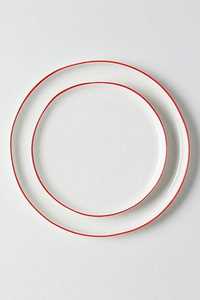 Assiette ronde en émail blanc avec bord vert, vaisselle minimaliste en métal plat, assiettes de service pour restaurant, vaisselle de table - Product Image 2