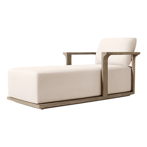 Tumbona de Madera de Teca Minimalista Japonesa para Exteriores, con Reposabrazos Curvos Esculturales, Chaise Longue Moderna para Patio, Villa o Resort - Product Image 1