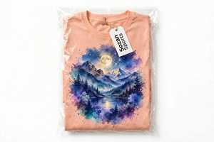 Camiseta Personalizada para Mujer con Estampado de Luna y Montaña, Diseño Gráfico de Paisaje Natural Color Durazno, Camiseta de Algodón OEM, Estilo Senderismo al Aire Libre, Top de Verano, Venta al Por Mayor - Product Image 4