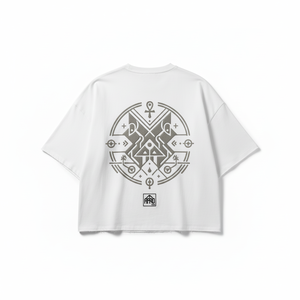 Camiseta blanca extragrande para mujer con tela de algodón premium, estampado de símbolos geométricos, tacto suave y transpirable, corte relajado. - Product Image 6