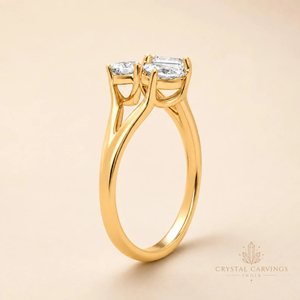 1.5 Carat Moissanite Three Stone Engagement <b>Ring</b> <b>Emerald</b> Pear Round Cut Gold Plated 925 Sterling <b>Silver</b> Bridal <b>Ring</b> for Women - Product Image 3