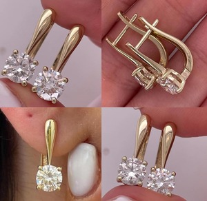 Premium gold <b>silver</b> ladies <b>earrings</b> yellow white rose finish moissanite cvd colour stone cz vvs2 d round 2.57 cts vs1 elegance - Product Image 4