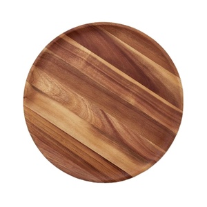 Plato redondo de madera de acacia, estilo rústico marrón, plato de madera para cenar, bandeja de servir con grano natural, bandeja para roti, aperitivos y postres - Product Image 1