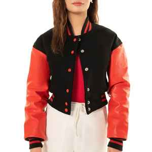 Veste universitaire courte pour femme OEM, style Letterman, fabrication en gros, manches longues, coupe courte, mode universitaire - Product Image 2