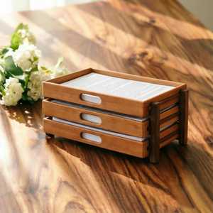 Best Price Wooden <b>Storage</b> Rack Three-Layer <b>Stackable</b> Drawer Organizer Minimalist Design for Living Room Sundries Holding - Product Image 6