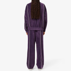 Women's Dark Blue <b>Velour</b> Eco-Friendly Fleece Hooded <b>Tracksuit</b> Full Sleeve Drawstring Side Pockets Solid Color Sporty Winter - Product Image 4