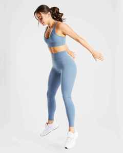 Conjunto de Yoga de 2 Piezas para Mujer, Top Corto con Tirantes en Y Azul, Pantalones Anchos de Cintura Alta, Transpirable, Color Sólido, Elástico, OEM - Product Image 5