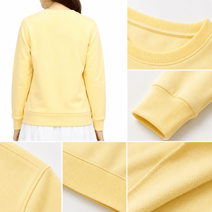 เสื้อสเวตเชิ้ตคอกลมผู้หญิง สีเหลืองล้วน แขนยาว ผ้าถัก 100% ผ้าฝ้าย ใส่ได้ในฤดูใบไม้ร่วง ทรงปกติ มีโลโก้ด้านหน้า - Product Image 6